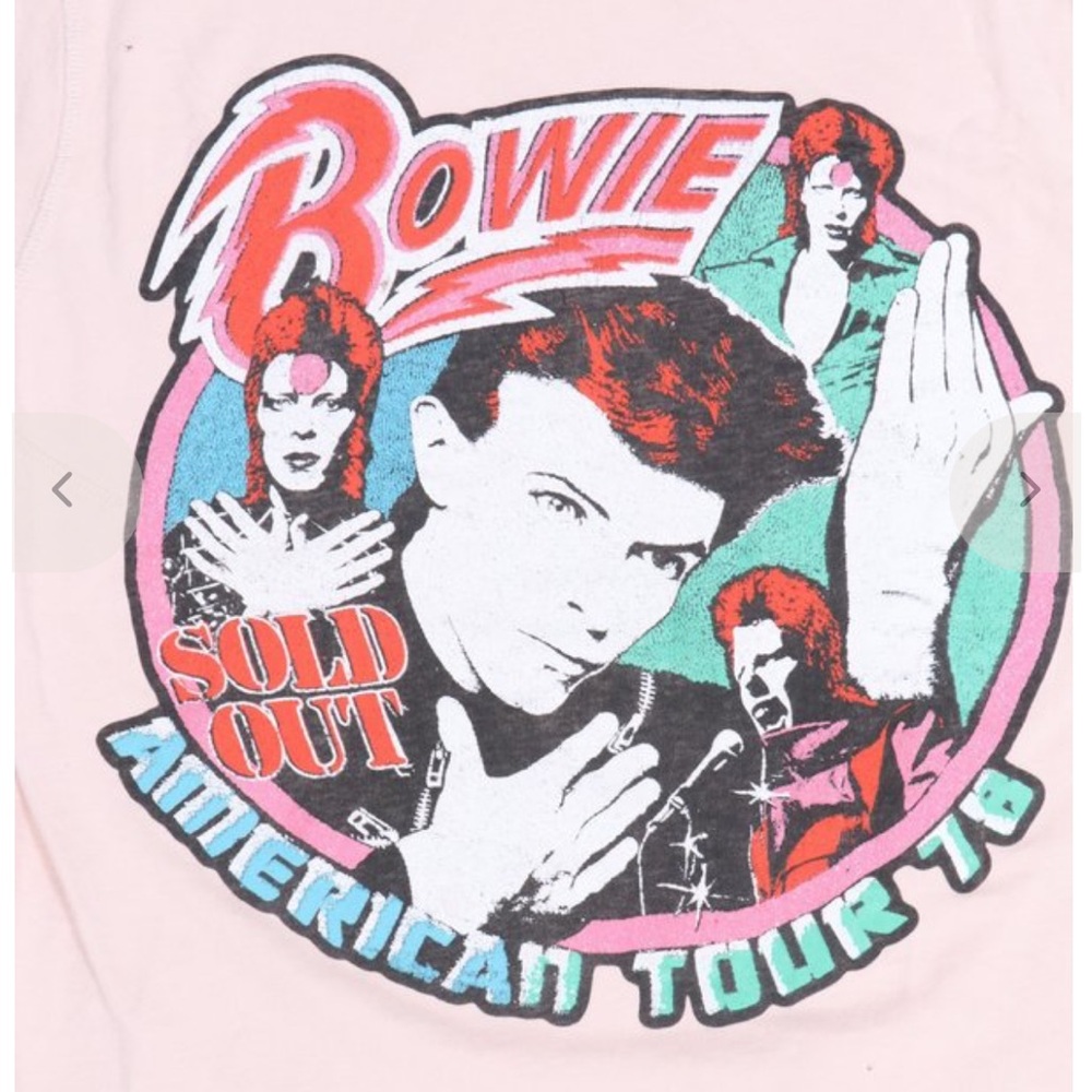 MadeWorn 70’s David Bowie American Tour ’74 Distressed Graphic Tee Shirt Size XS - Picture 7 of 9
